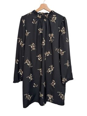 J. Crew Factory Long Sleeve Floral Ruffle Neck Shift Dress Women Size 12 Fall